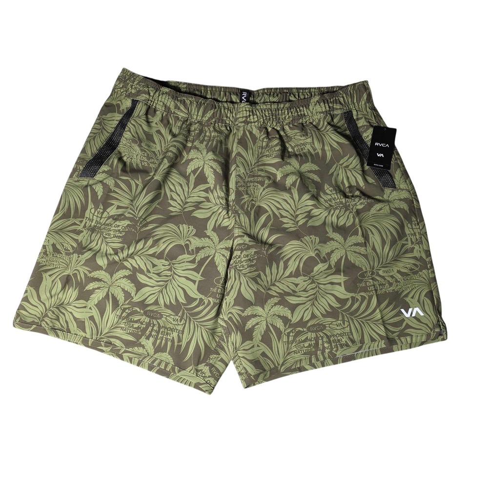 RVCA Kevin EW Hybrid Shorts 17" Mens Large L Dark Military Green Palm Print NWT